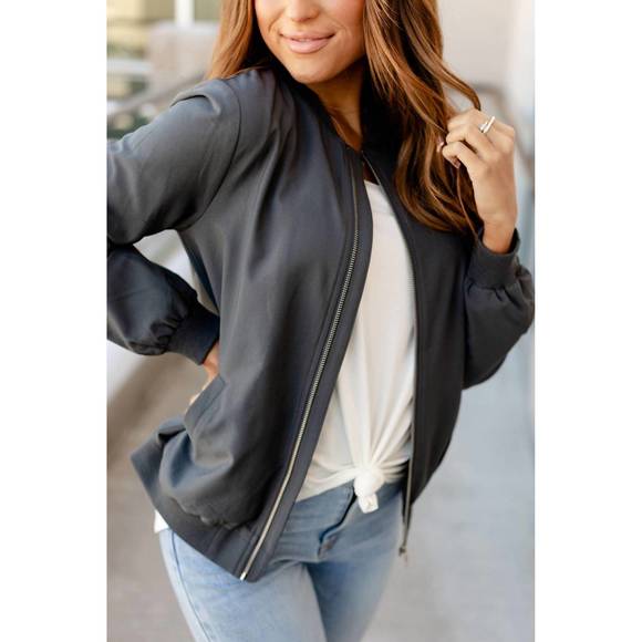 NEW AMPERSAND AVE essential bomber jacket in charcoal - Picture 2 of 4